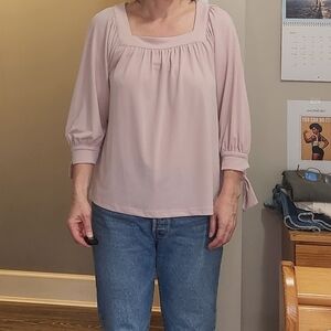 Banana Republic Soft Pink Top 3/4 Sleeves With Fun Tie